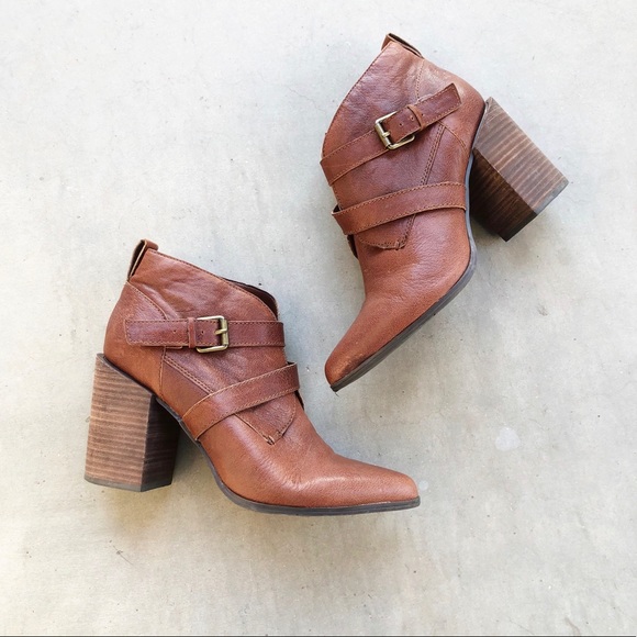 Nine West Shoes - NINE WEST Kelela Cognac Leather Heeled Booties